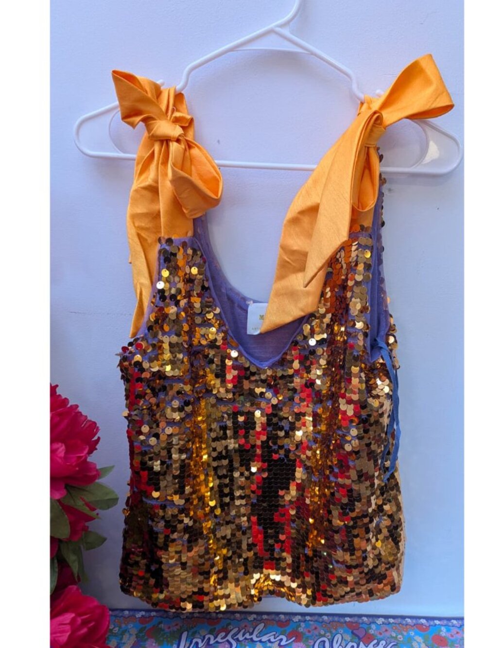 Maeve for Anthropology - Gold Sequin and Lavender lining party top - Sz M NWT